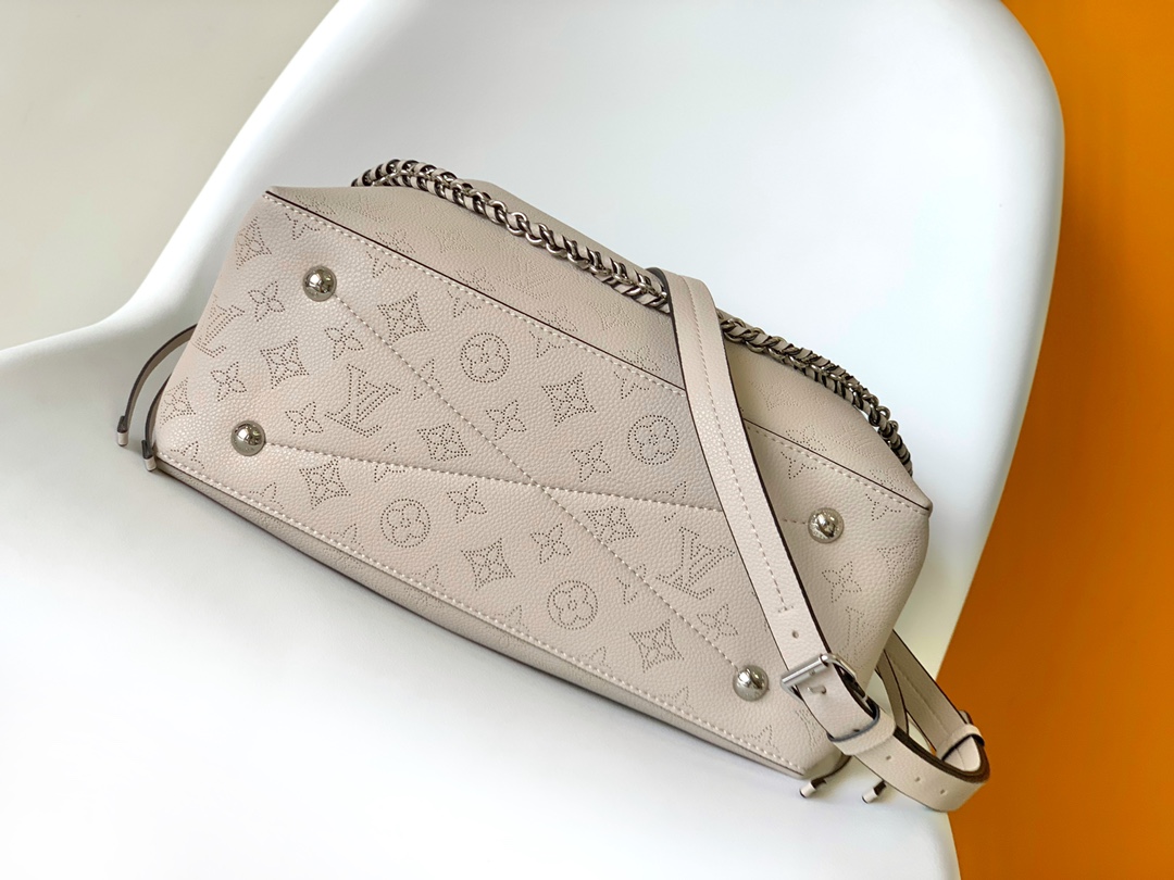 Louis Vuitton LV M59201 Bella Tote Handbag in Grey Perforated Leather