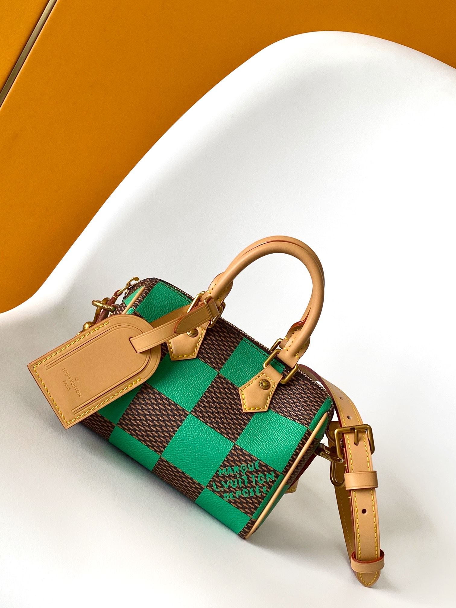 Louis Vuitton LV N40534 Speedy 18 Bandouli??re Handbag in Green Damier Pop Canvas