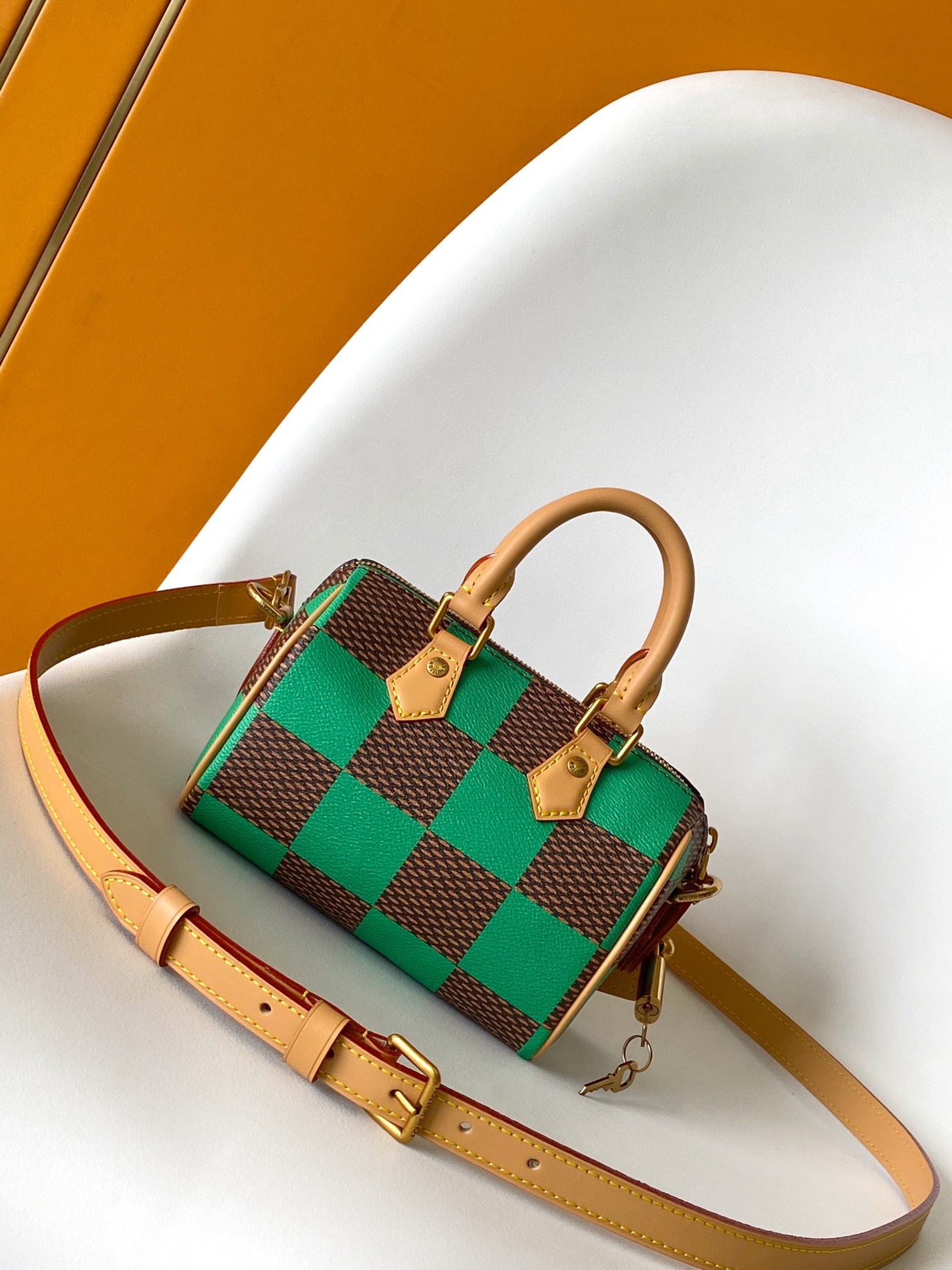 Louis Vuitton LV N40534 Speedy 18 Bandouli??re Handbag in Green Damier Pop Canvas