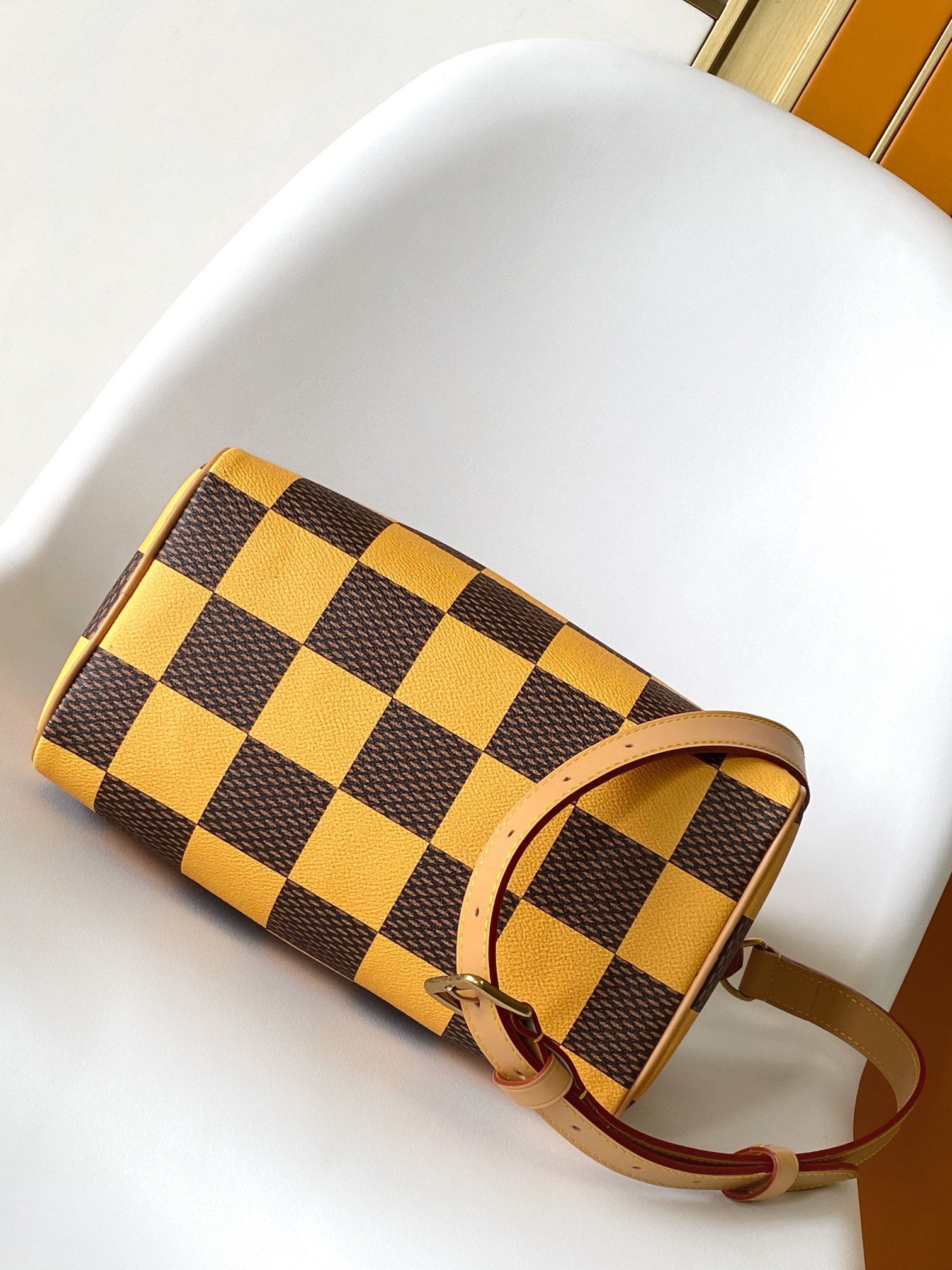 Louis Vuitton LV N40584 Speedy 18 Bandouli??re Handbag in Yellow Damier Pop Canvas