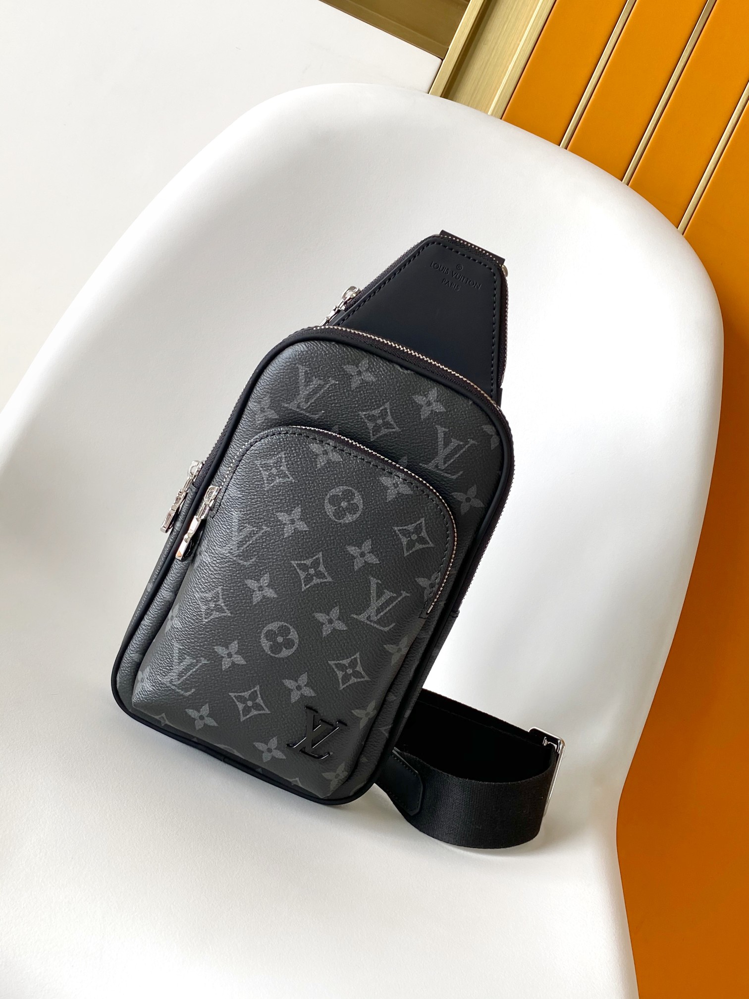 Louis Vuitton LV M11703 Avenue Small Shoulder Bag in Gray Floral Monogram Eclipse Coated Canvas