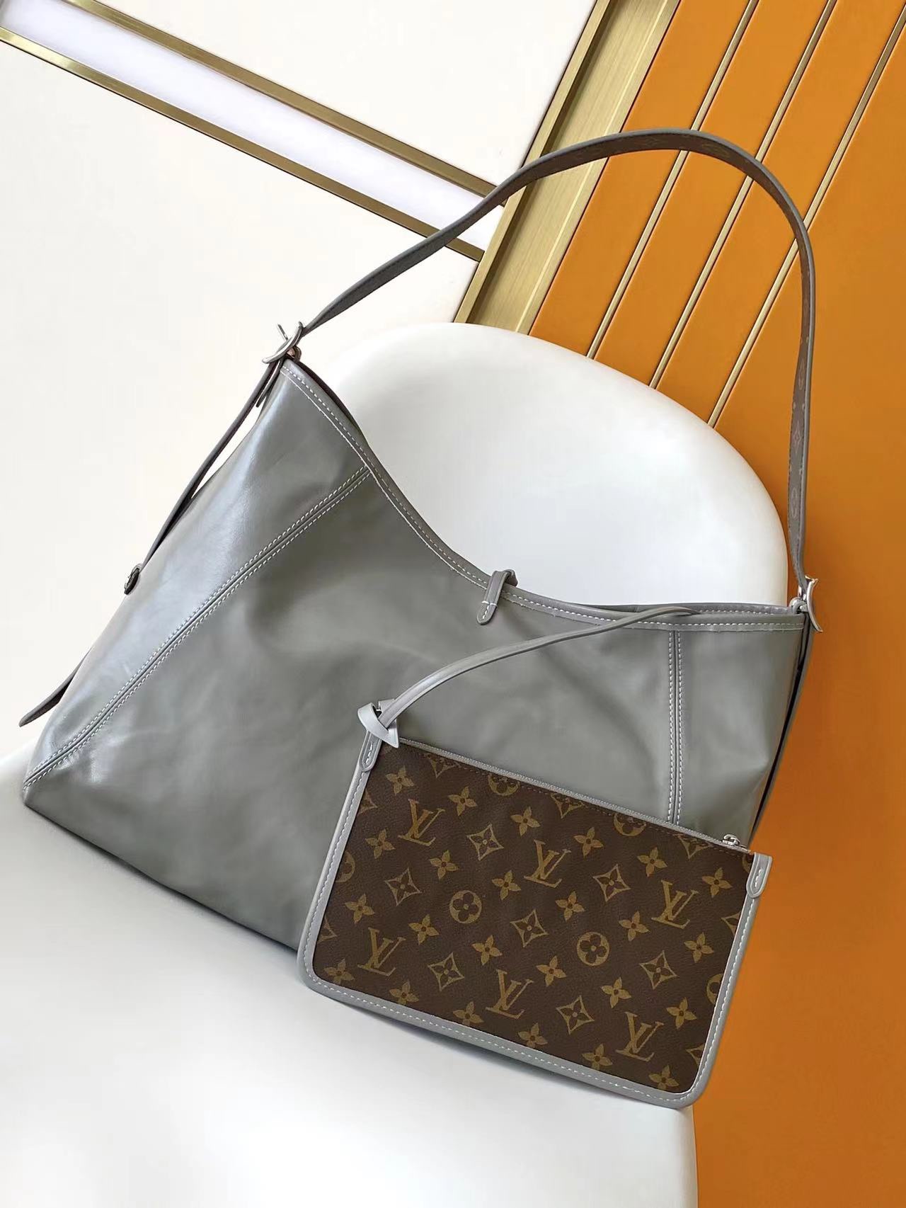 Louis Vuitton LV M12583 CarryAll Dark Medium Handbag in Shark Grey