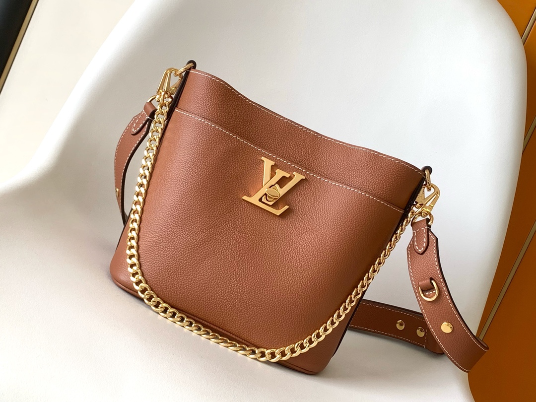 Louis Vuitton LV M24165 Lock and Walk Bucket Bag in Caramel