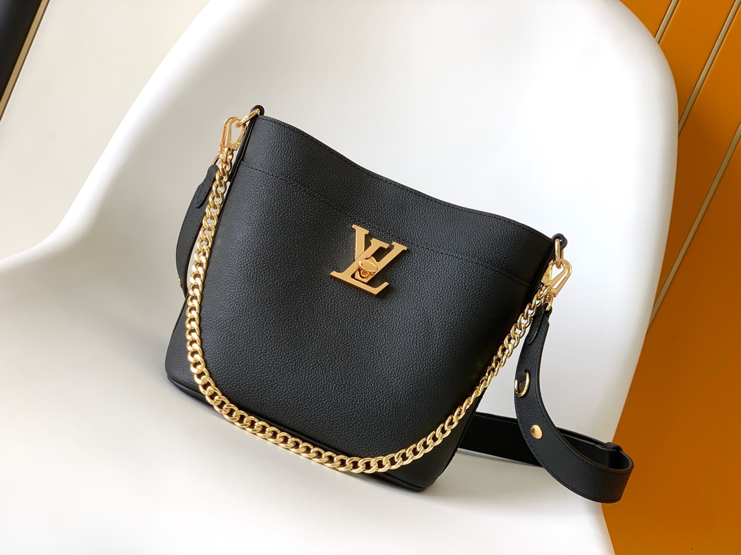 Louis Vuitton LV M24006 Lock and Walk Bucket Bag in Black