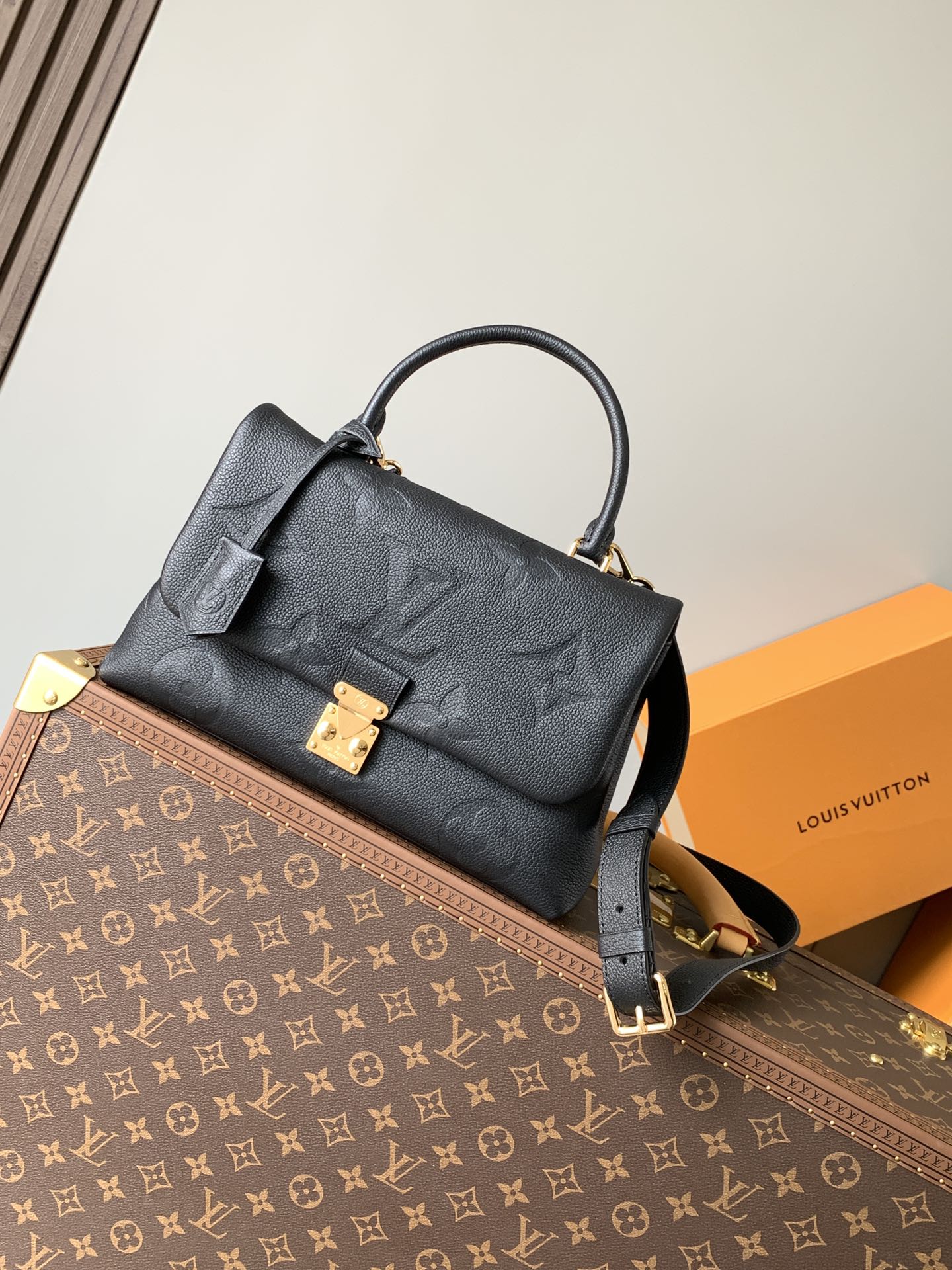 Louis Vuitton LV M45976 Madeleine MM Handbag in Embossed Black