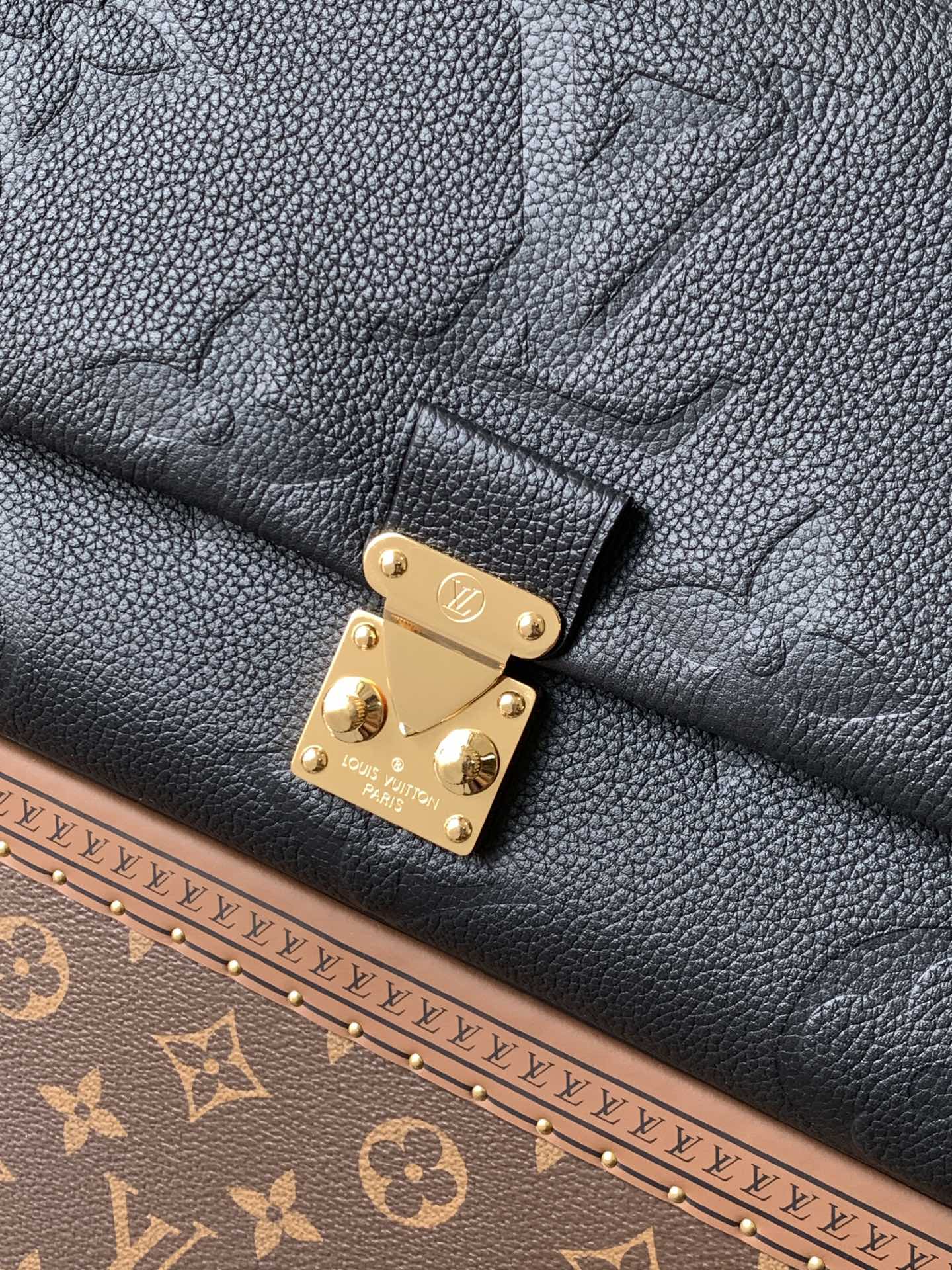 Louis Vuitton LV M45976 Madeleine MM Handbag in Embossed Black