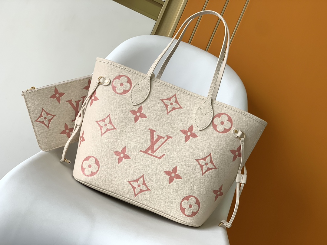 Louis Vuitton LV Neverfull MM Bag M21579 Cream White and Pink