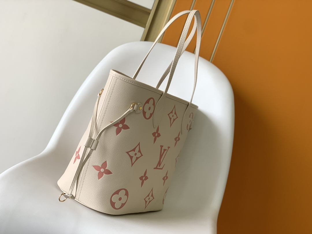 Louis Vuitton LV Neverfull MM Bag M21579 Cream White and Pink