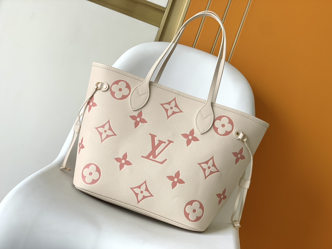 Louis Vuitton LV Neverfull MM Bag M21579 Cream White and Pink