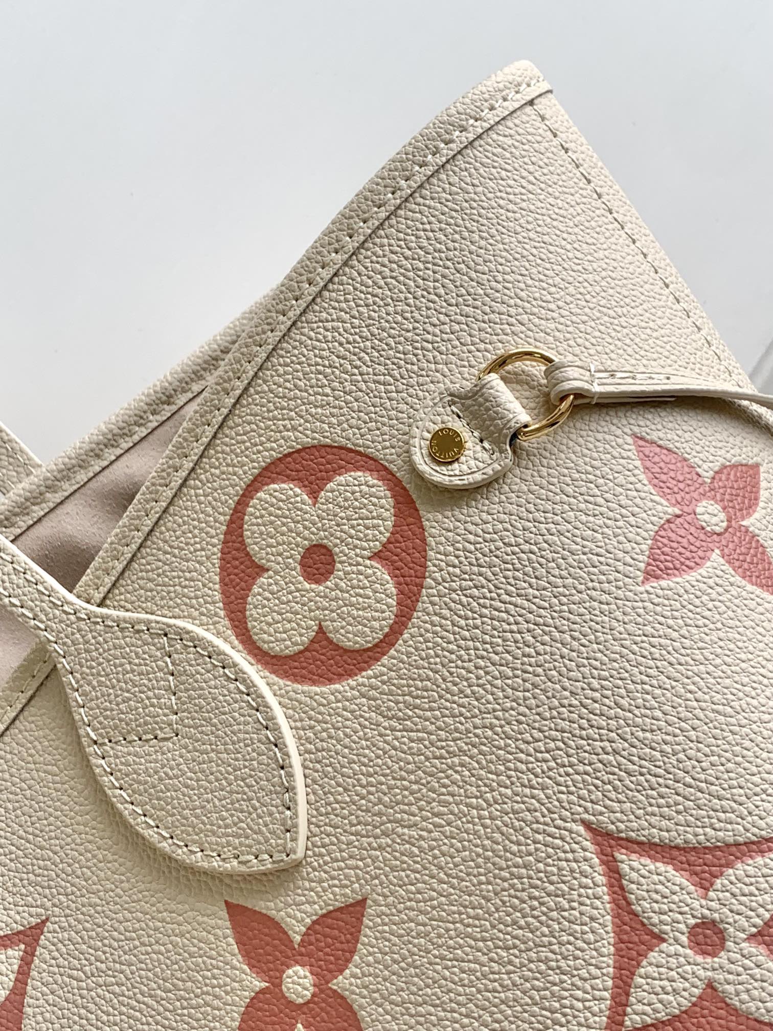 Louis Vuitton LV Neverfull MM Bag M21579 Cream White and Pink