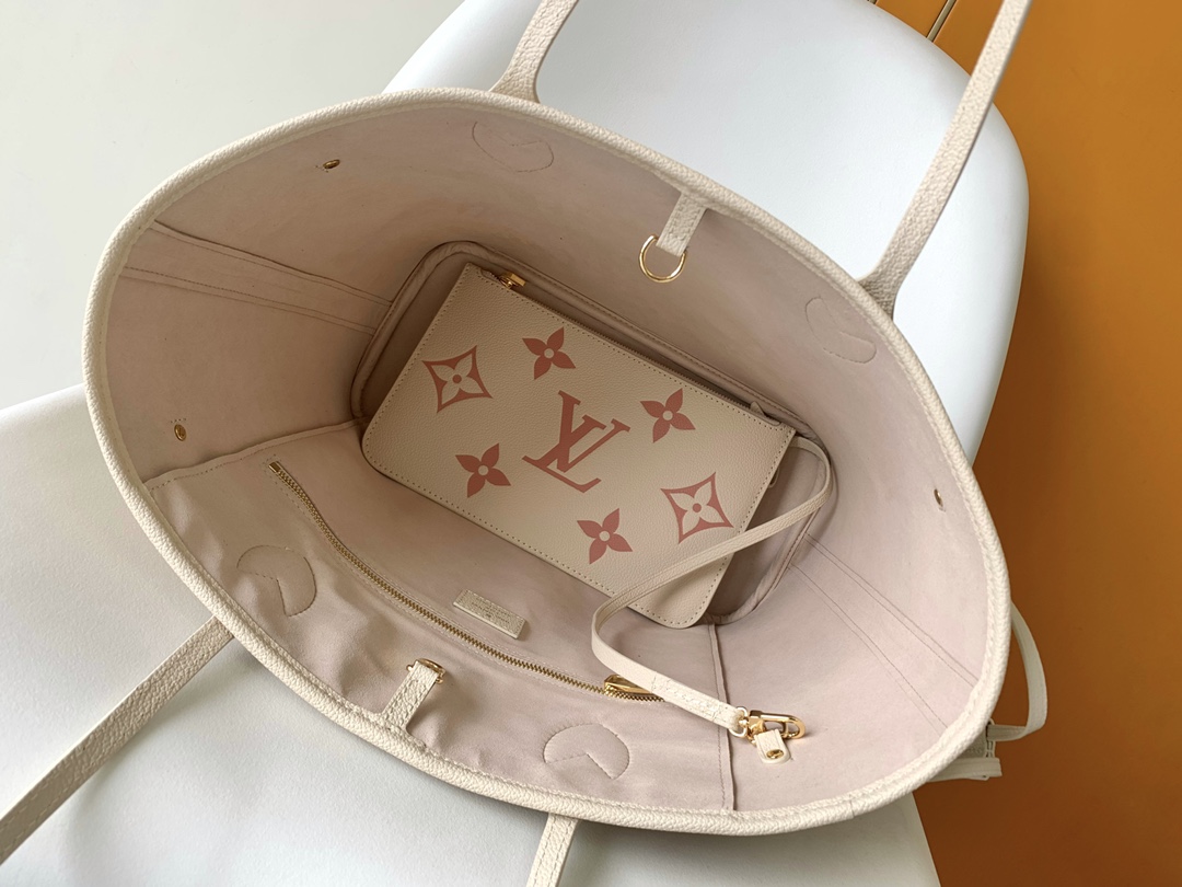 Louis Vuitton LV Neverfull MM Bag M21579 Cream White and Pink