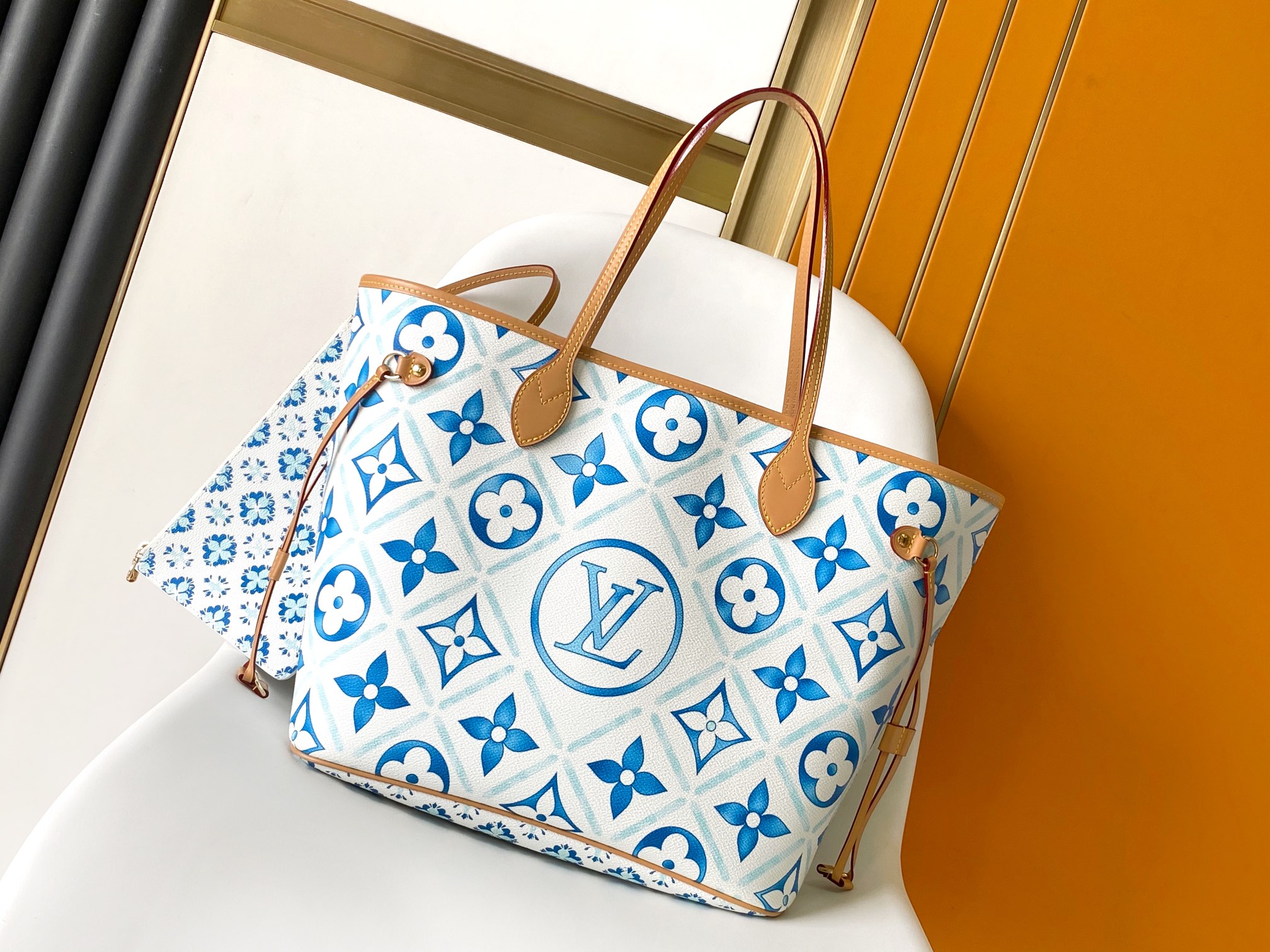 Louis Vuitton LV Neverfull MM Tote Bag - Monogram Tiles - M11263 (Blue)