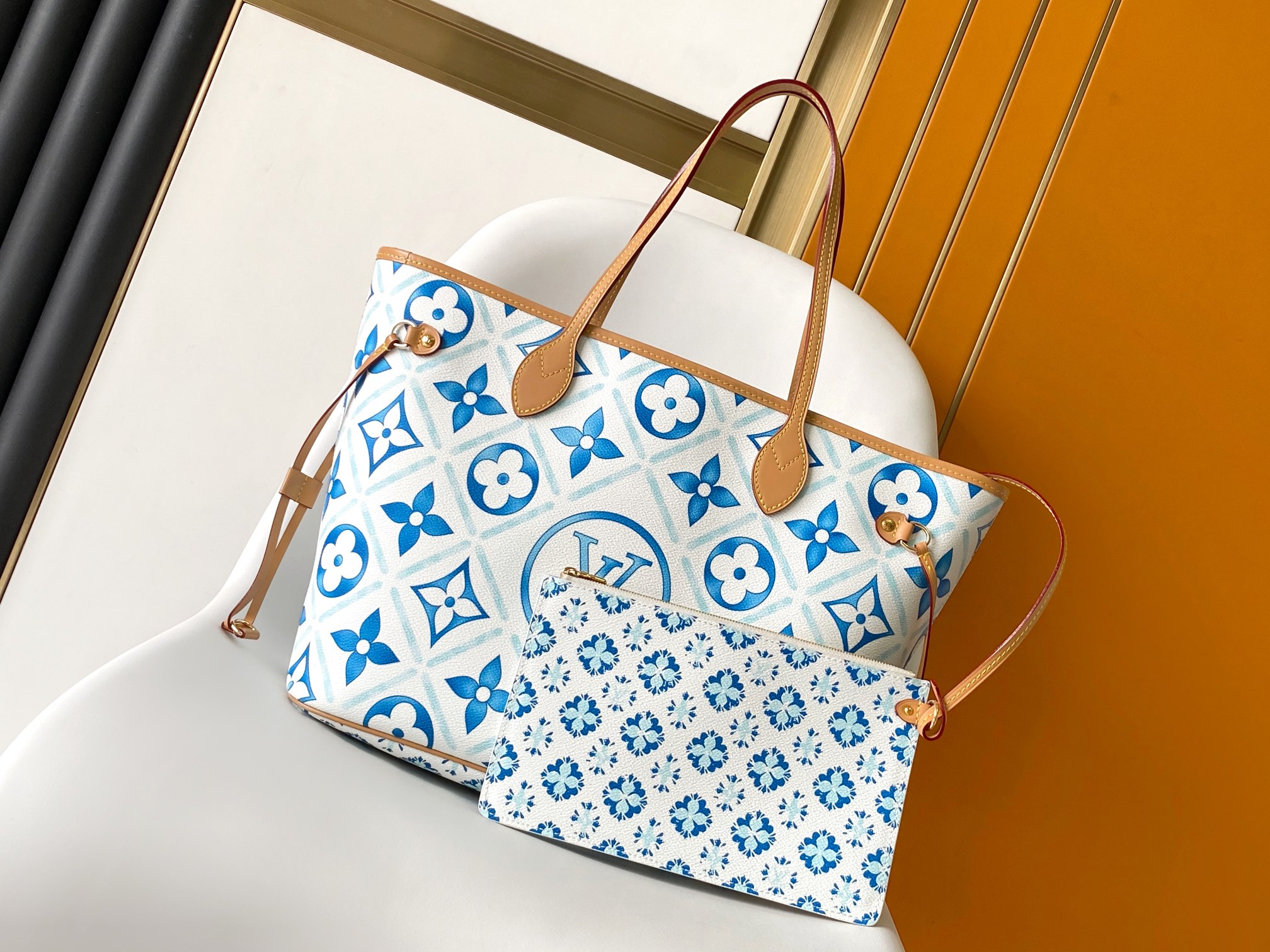 Louis Vuitton LV Neverfull MM Tote Bag - Monogram Tiles - M11263 (Blue)