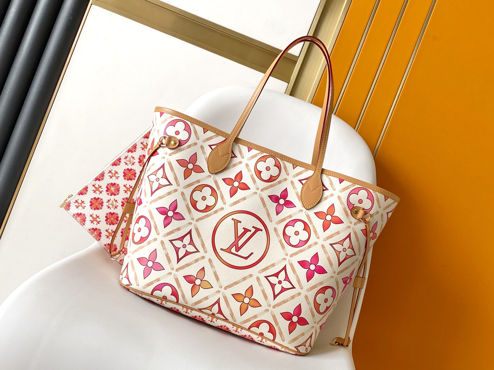 Louis Vuitton LV Neverfull MM Tote Bag - Monogram Tiles - M25317 (Red)